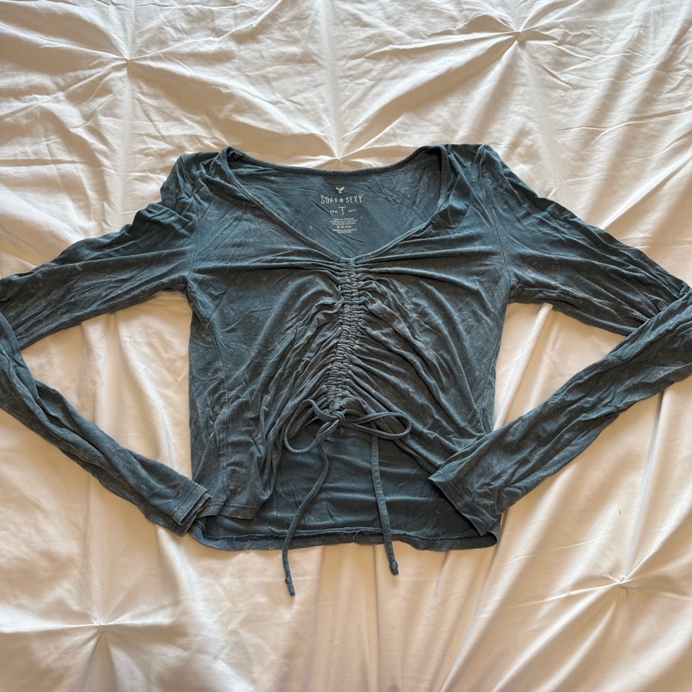 American Eagle Outfitters Ruched Long Sleeve Top - Dark Gray